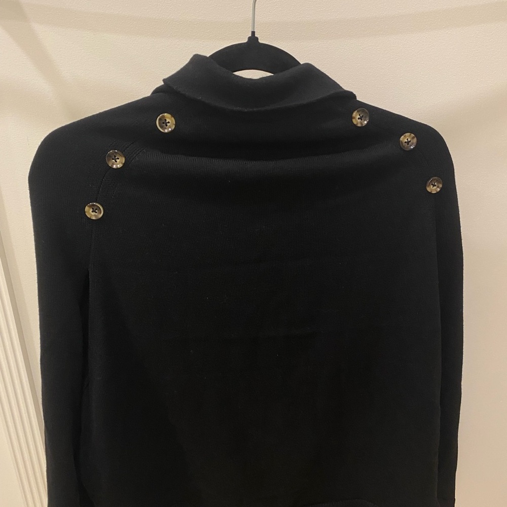 Ann Taylor Black Poncho Vest Brown Buttons Women's Sweater Size XS/S